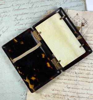 Antique French Napoleon III Era Tortoise Shell & Ivory Carnet du Bal, Necessaire, Aide d'Memoire