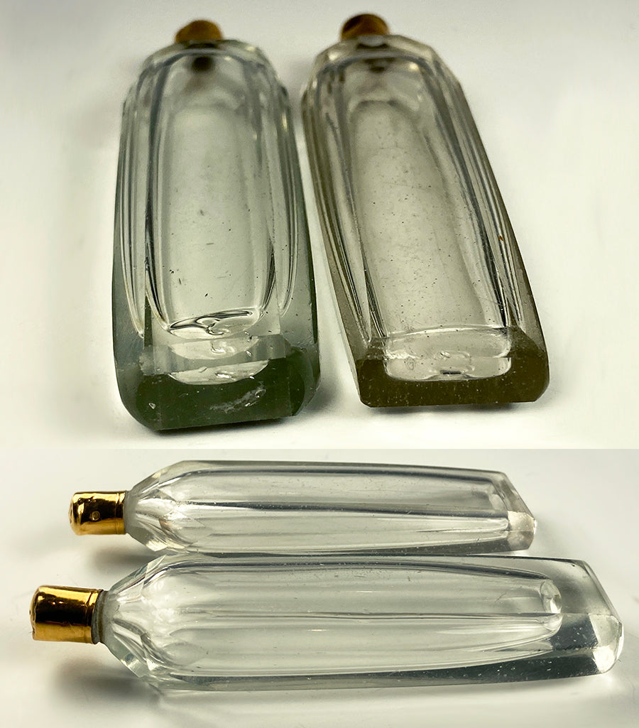 Pair 18th Century French Perfume or Scent Flacon, Bottles with 18k Gold Caps, c.1770-1800