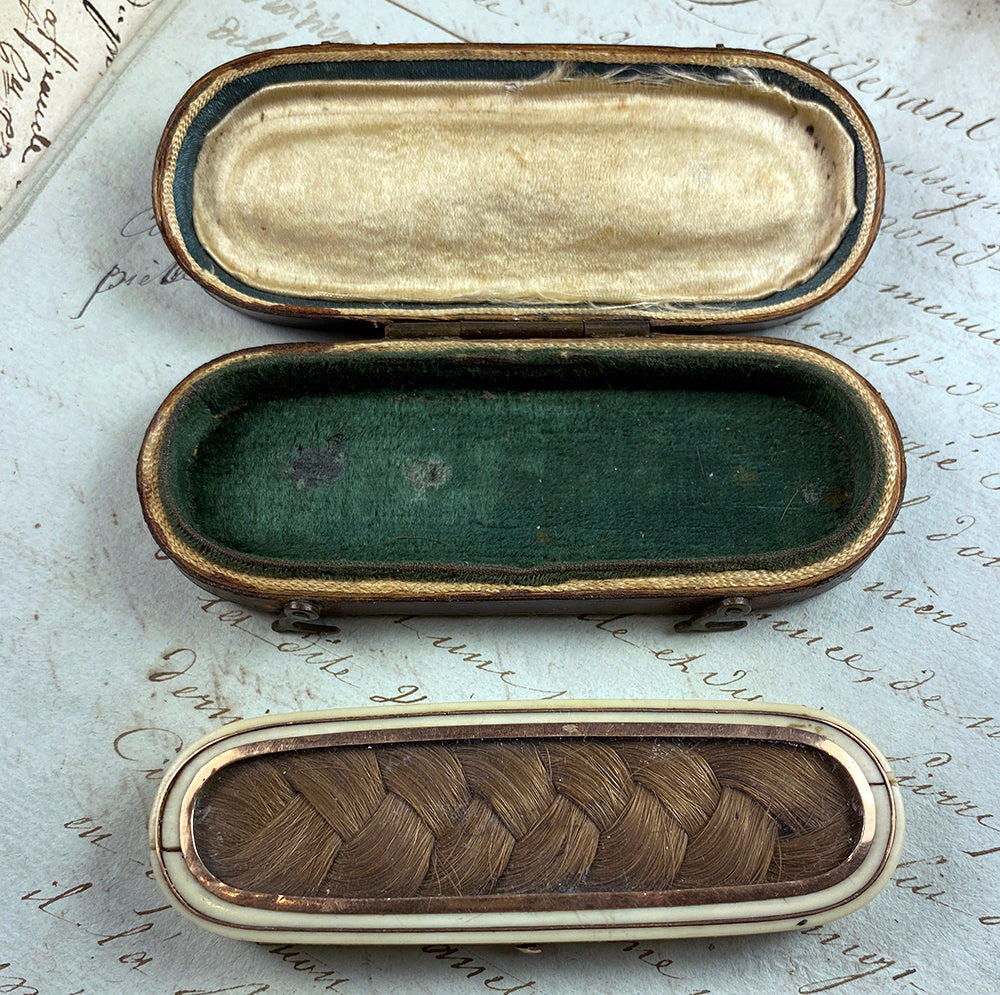 Rare 18th Century French Toothpick Case in Ivory 18k Gold w Braid of Hair and Original Etui