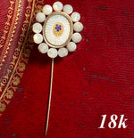 Antique French Empire 18k & Mother of Pearl Palais Royal Jewelry, Stick or Lapel Pin, c.1800-1810