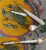 Antique Palais Royal Crochet Hook, Tambour, Mother of Pearl 12k Gold Self-encasing Case, Handle