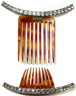 Elegant Antique French Diademe or Tiara Ornamental Hair Comb, Tortoise Shell & Gems