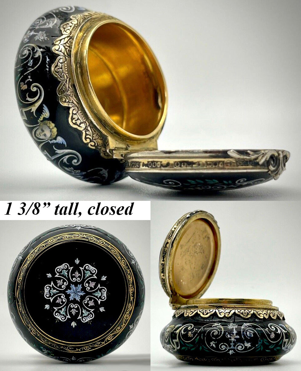 Stunning Antique 19th Century French Limoges Kiln-fired Enamel Patch or BonBon Box, Neo-Renaissance