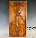 Antique Hand Carved French 27.5" Cabinetry Door or Panel, Rare Musical Instruments Theme