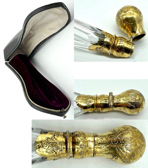 Antique French 18k Vermeil .800/1000 Silver Teardrop Perfume Flask, Bottle, in Original Case