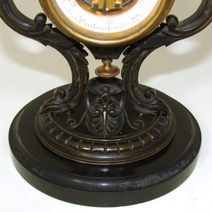 Antique French Napoleon III Era Bronze 11.5" Barometer & Thermometer Stand, Winged Figures