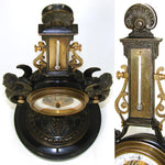 Antique French Napoleon III Era Bronze 11.5" Barometer & Thermometer Stand, Winged Figures