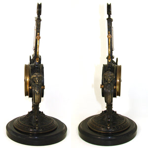 Antique French Napoleon III Era Bronze 11.5" Barometer & Thermometer Stand, Winged Figures