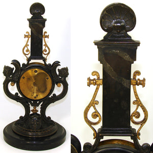 Antique French Napoleon III Era Bronze 11.5" Barometer & Thermometer Stand, Winged Figures