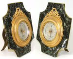 Antique French Empire Style Gilt Bronze & Green Marble 7" Barometer, Easel Stand