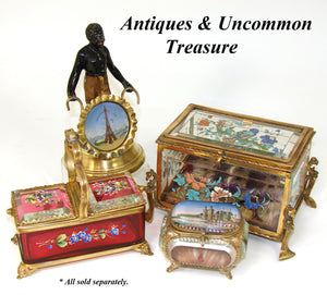 Antique French Jewel Casket, Box, Basket Shape in Cranberry or Ruby Glass & Ormolu, HP Floral Enamel