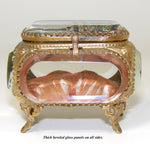 Antique French Grand Tour Style Beveled Glass & Ormolu Souvenir Casket, Dieppe France