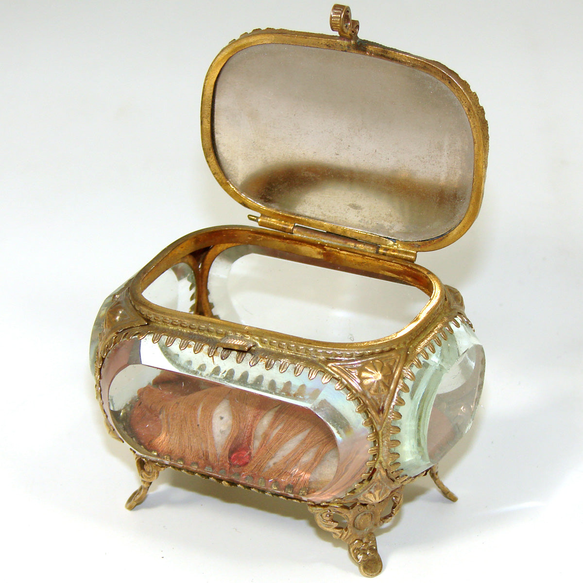 Antique French Grand Tour Style Beveled Glass & Ormolu Souvenir Casket, Dieppe France