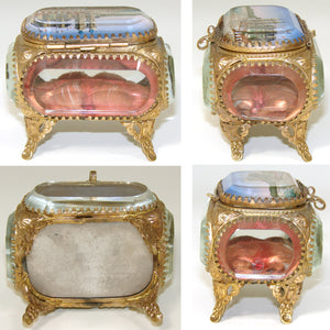 Antique French Grand Tour Style Beveled Glass & Ormolu Souvenir Casket, Dieppe France