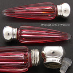 Antique English Sterling Silver & Cut Ruby to Clear Glass Scent or Perfume Bottle, Flask or Flacon