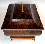 Opulent Antique c.1820s French Burl Veneer Sarcophagus 13" Trousseau Box, Casket, Chest