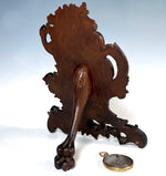 Antique French Hand Carved Wood 8.25" Pocket Watch or Jewelry Stand, Carved Paw Easel Back