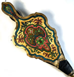 Antique 19th Century French Boulle Fireplace Bellows, 19" Long in Colorful Casein Boulle, Brass