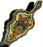 Antique 19th Century French Boulle Fireplace Bellows, 19" Long in Colorful Casein Boulle, Brass