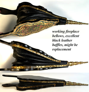 Antique 19th Century French Boulle Fireplace Bellows, 19" Long in Colorful Casein Boulle, Brass