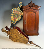 Antique Victorian Era French Fireplace Bellows, Sculpture in Brass with Red Box Leather Bellows