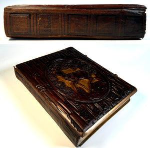 Large Antique Mid 19th Century Hand Carved Black Forest Hunt Theme Carte de Visite Photo Album