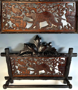 Antique Carved Swiss Black Forest Dog and Hunt Theme Plaque is a Towel Holder, Rack