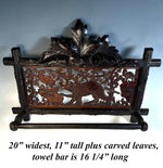 Antique Carved Swiss Black Forest Dog and Hunt Theme Plaque is a Towel Holder, Rack