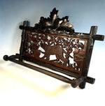 Antique Carved Swiss Black Forest Dog and Hunt Theme Plaque is a Towel Holder, Rack