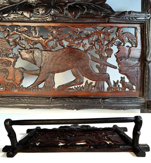 Antique Carved Swiss Black Forest Dog and Hunt Theme Plaque is a Towel Holder, Rack