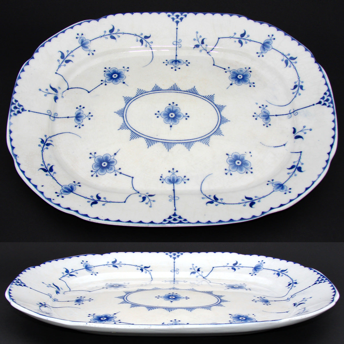 Large Antique Allerton's Ltd. 15" Staffordshire Blue & White Platter, Stockholm Pattern