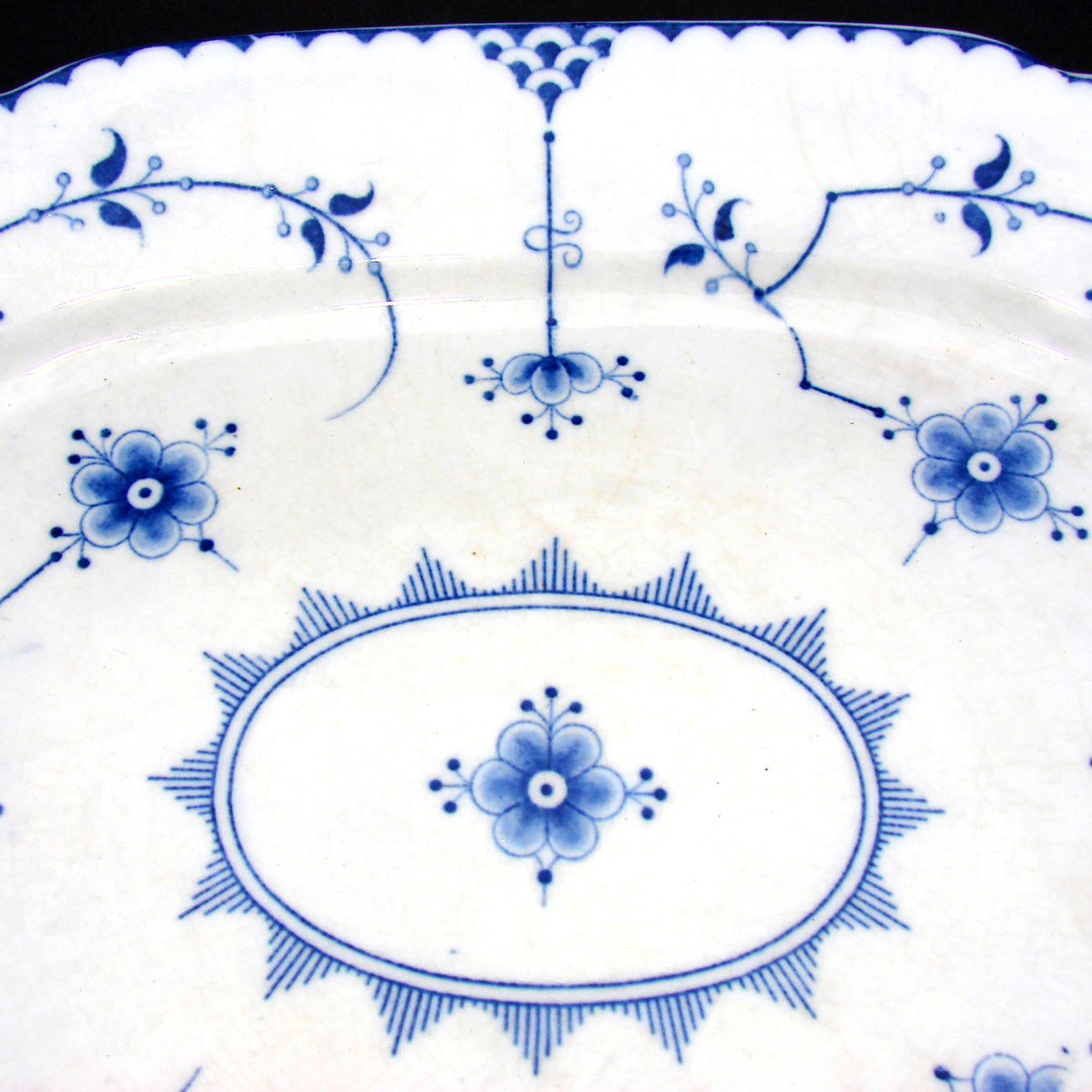 Large Antique Allerton's Ltd. 15" Staffordshire Blue & White Platter, Stockholm Pattern