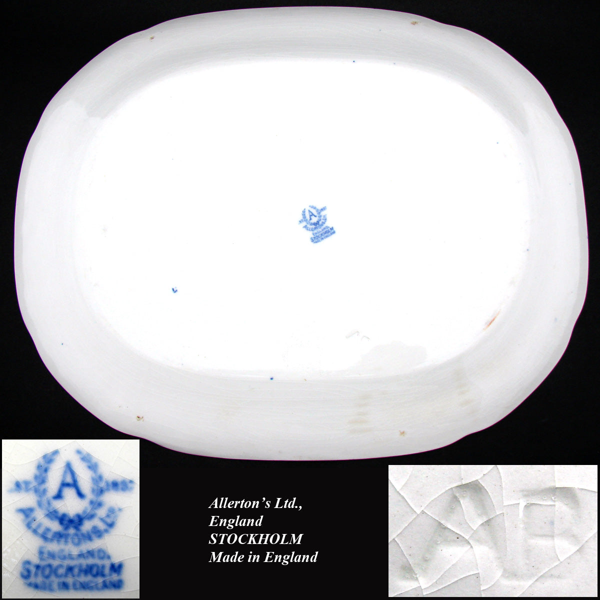 Large Antique Allerton's Ltd. 15" Staffordshire Blue & White Platter, Stockholm Pattern