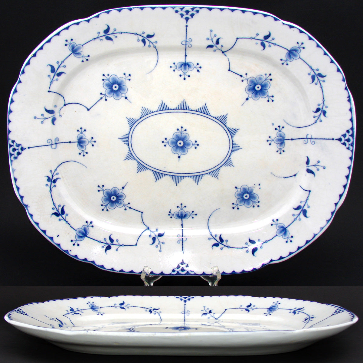 Large Antique Allerton's Ltd. 15" Staffordshire Blue & White Platter, Stockholm Pattern