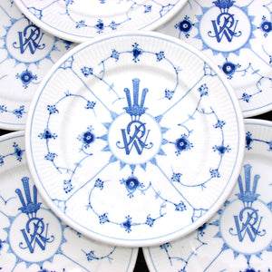 Set of 6 Danish Bing & Grondahl København 9" Plates with Elaborate Royal Bespoke Crest Monogram, c.1948-51