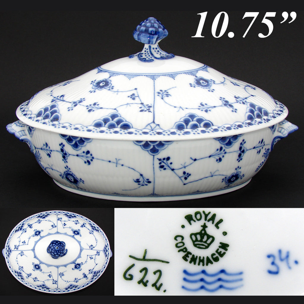 Vintage Royal Copenhagen Blue & White 10.75" Covered Tureen, Bowl, Vegetable Dish