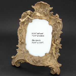Antique French Heavy Bronze 9.75" Picture Frame, Rococo with Winged Cherubs or Putti