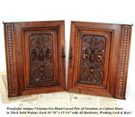 Antique Victorian Hand Carved Solid Walnut(?) 19" x 15" Cabinet or Furniture Door PAIR, Plaques