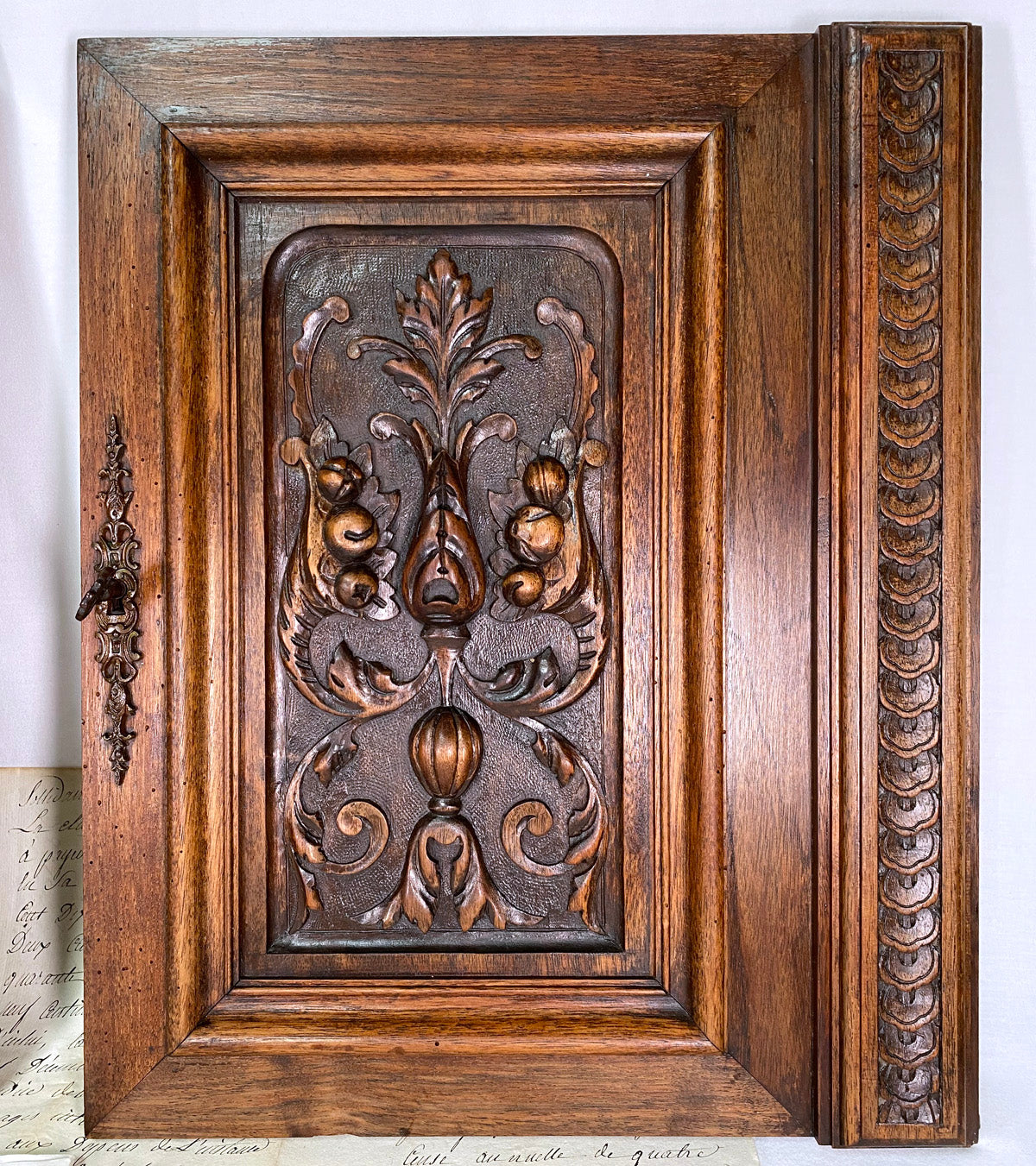 Antique Victorian Hand Carved Solid Walnut(?) 19" x 15" Cabinet or Furniture Door PAIR, Plaques