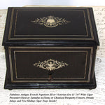 Antique French TAHAN Marked Napoleon III 12" Cigar Presenter Box, Chest, Tantalus, Boulle Style Inlays