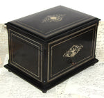 Antique French TAHAN Marked Napoleon III 12" Cigar Presenter Box, Chest, Tantalus, Boulle Style Inlays