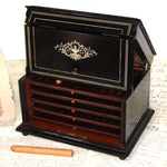 Antique French TAHAN Marked Napoleon III 12" Cigar Presenter Box, Chest, Tantalus, Boulle Style Inlays