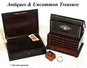 Antique French TAHAN Marked Napoleon III 12" Cigar Presenter Box, Chest, Tantalus, Boulle Style Inlays