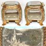 Vintage French Grand Tour Style Casket, Beveled Glass & Eglomise "Lourdes Basilica" Souvenir Scene