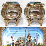 Antique French Grand Tour Style Souvenir Casket, Beveled Glass & Eglomise Scene: "Exposition 1900"