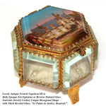 Antique French Grand Tour Style Souvenir Casket, Beveled Glass & Eglomise Scene "Le Palais de Justice, Beauvais"