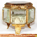 Antique French Grand Tour Style Souvenir Casket, Beveled Glass & Eglomise Scene "Le Palais de Justice, Beauvais"