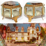 Antique French Grand Tour Style Souvenir Casket, Beveled Glass & Eglomise Scene "Le Palais de Justice, Beauvais"