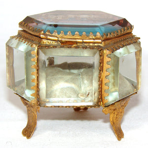 Antique French Grand Tour Style Souvenir Casket, Beveled Glass & Eglomise Scene "Le Palais de Justice, Beauvais"