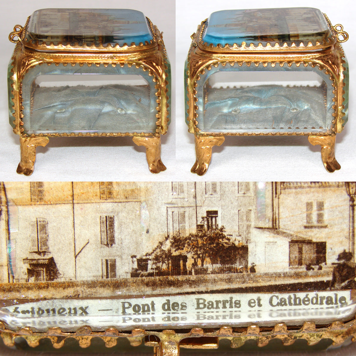 Antique French Grand Tour Casket or Jewelry Box, Eglomise Souvenir Scene of Perigueux Cathedral